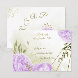  paarse bloemen groene bladeren botanische RSVP kaartje