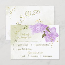  paarse bloemen groene bladeren botanische RSVP kaartje