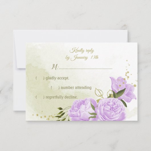 paarse bloemen groene bladeren botanische RSVP kaartje (Voorkant)