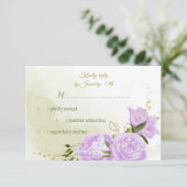 paarse bloemen groene bladeren botanische RSVP kaartje (Staand voorkant)
