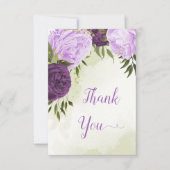 paarse bloemen groene bladeren bruiloft bedankkaart (Voorkant)