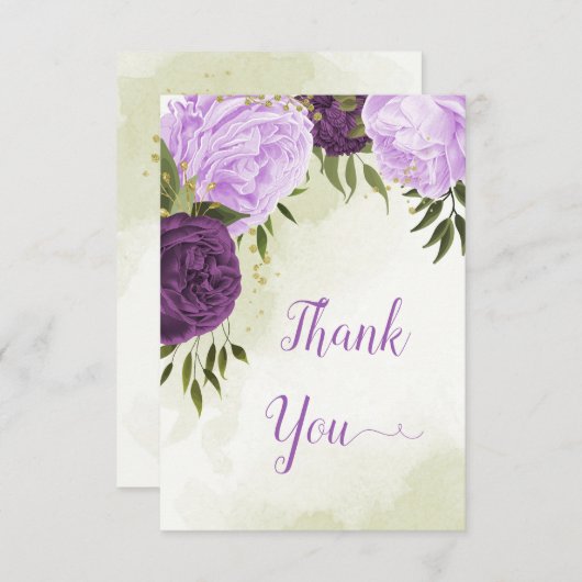 paarse bloemen groene bladeren bruiloft bedankkaart (Voorkant / Achterkant)