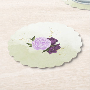 paarse bloemen groene bladeren bruiloft kartonnen onderzetters