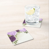 paarse bloemen groene bladeren bruiloft kartonnen onderzetters (Insitu)