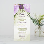 paarse bloemen groene bladeren bruiloft menu (Staand voorkant)