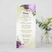 paarse bloemen groene bladeren bruiloft menu (Staand voorkant)