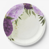 paarse bloemen groene bladeren bruiloft papieren bordje (Voorkant)