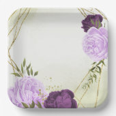 paarse bloemen groene bladeren bruiloft papieren bordje (Voorkant)