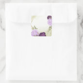 paarse bloemen groene bladeren bruiloft vierkante sticker (Tas)