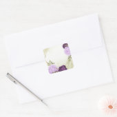 paarse bloemen groene bladeren bruiloft vierkante sticker (Envelop)