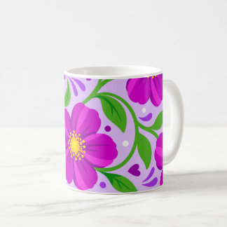 Paarse Bloemen, Groene Bladeren, en Paarse Harten Koffiemok