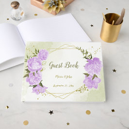  paarse bloemen groene bladeren geometrisch gastenboek