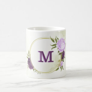Paarse bloemen groene bladeren koffiemok