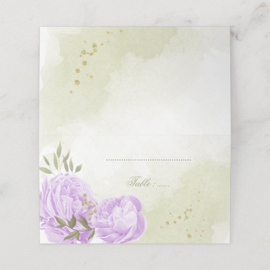  paarse bloemen groene bladeren plaatskaartje (Buitenkant ongevouwen)