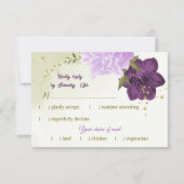 Paarse bloemen groene bladeren RSVP kaartje (Voorkant)
