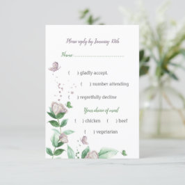 Paarse bloemen groene bladeren RSVP kaartje