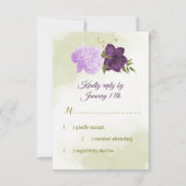 Paarse bloemen groene bladeren RSVP kaartje (Voorkant)
