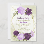 Paarse bloemen groene bladeren verjaardag kaart (Voorkant)