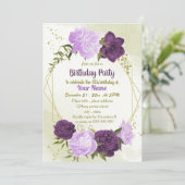 Paarse bloemen groene bladeren verjaardag kaart (Staand voorkant)