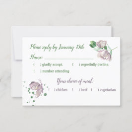 Paarse bloemen groene bladeren vlinder RSVP kaart