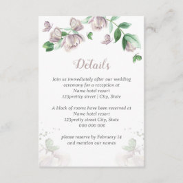 paarse bloemen groene bladeren vlinders bruiloft informatiekaartje