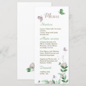 paarse bloemen groene bladeren vlinders bruiloft menu (Voorkant / Achterkant)