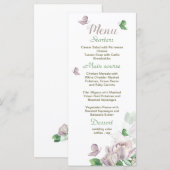 paarse bloemen groene bladeren vlinders bruiloft menu (Voorkant / Achterkant)