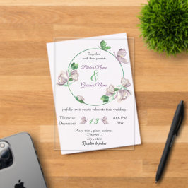 Paarse bloemen Groene bladeren Vlinders Een bruilo Acryl Uitnodigingen