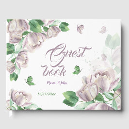 paarse bloemen groene bladeren vlinders gastenboek