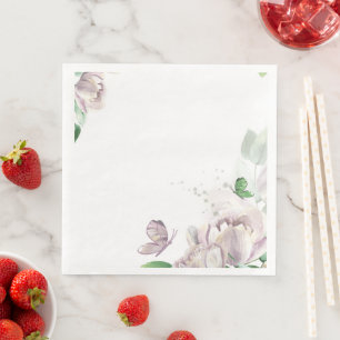 paarse bloemen groene bladeren vlinders papier ser servet