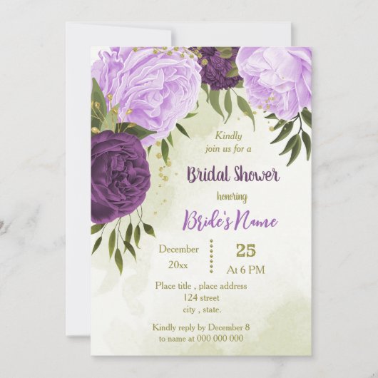 Paarse bloemen groene bladeren vrijgezellenfeest kaart (Voorkant)