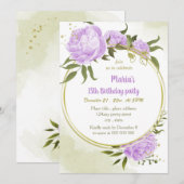 paarse bloemen groenery met verjaardagsfeest kaart (Voorkant / Achterkant)