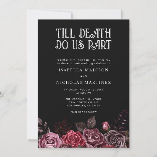 Paarse Bloemen Halloween Gotische bruiloft Kaart (Voorkant)