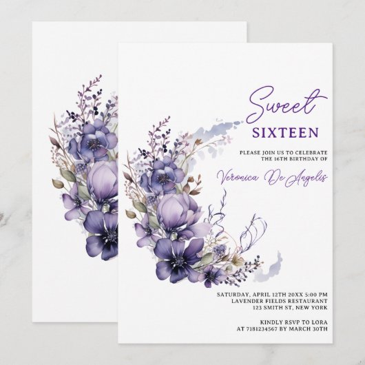  Paarse Bloemen Halve Cirkel Krans Verjaardag Kaart (Voorkant / Achterkant)