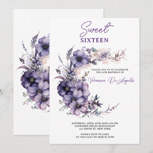 Paarse Bloemen Halve Cirkel Krans Verjaardag Kaart (Voorkant / Achterkant)