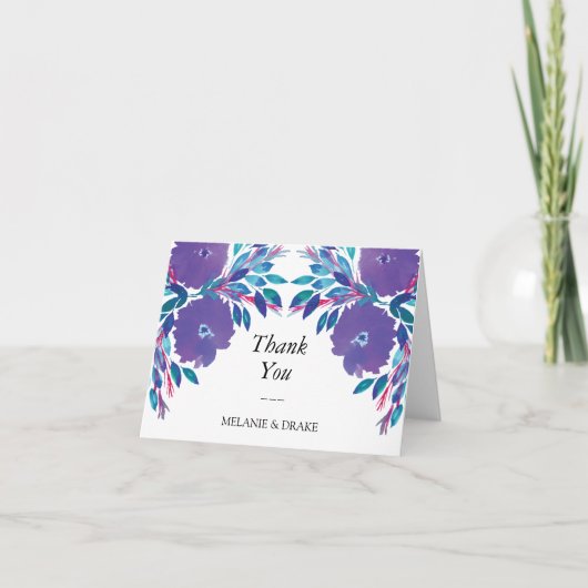 Paarse Bloemen Handgeschilderde Dankkaart (Voorkant)