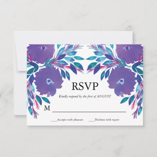 Paarse Bloemen Handgeschilderde RSVP Kaart (Voorkant)