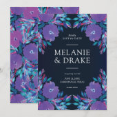 Paarse Bloemen Handgeschilderde Save the Date Kaart (Voorkant / Achterkant)