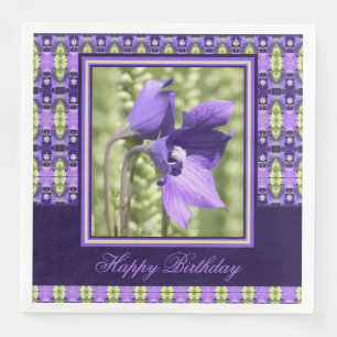 Paarse bloemen Happy Birthday Dinner servetten