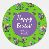 Paarse Bloemen Happy Easter Spring Columbine Flowe Ronde Sticker (Voorkant)