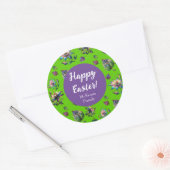 Paarse Bloemen Happy Easter Spring Columbine Flowe Ronde Sticker (Envelop)