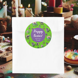 Paarse Bloemen Happy Easter Spring Columbine Flowe Ronde Sticker