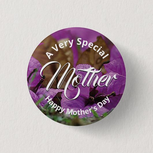 Paarse Bloemen HAPPY MOEDERDAG Church Give-away Ronde Button 3,2 Cm (Voorkant)