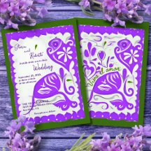 Paarse Bloemen Hart Papel Picado Mexicaanse bruilo