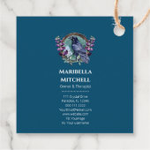 Paarse bloemen hemelse raven kristallen krans bedankjes labels (Achterkant)