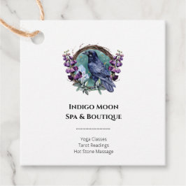 Paarse bloemen hemelse raven kristallen krans bedankjes labels