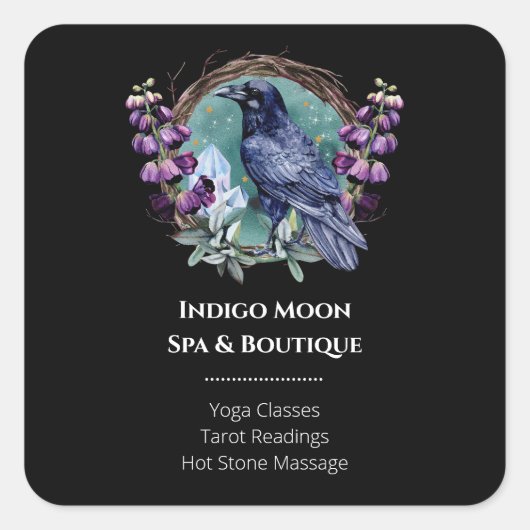 Paarse bloemen hemelse raven kristallen krans vierkante sticker (Voorkant)