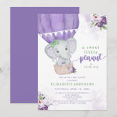Paarse Bloemen Hete Luchtballon Olifant Baby showe Kaart (Voorkant / Achterkant)