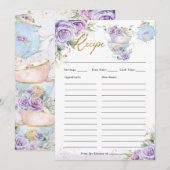 Paarse Bloemen High Tea Party Breng Recept Kaart (Voorkant / Achterkant)