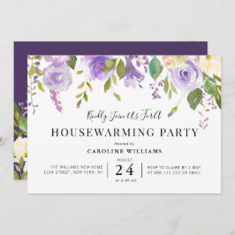 paarse bloemen housewarming party uitnodiging